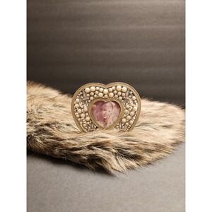 Vtg RARE Silver Plated Heart Shaped Picture Frame Faux Pearl /Crystal 2" x 2"